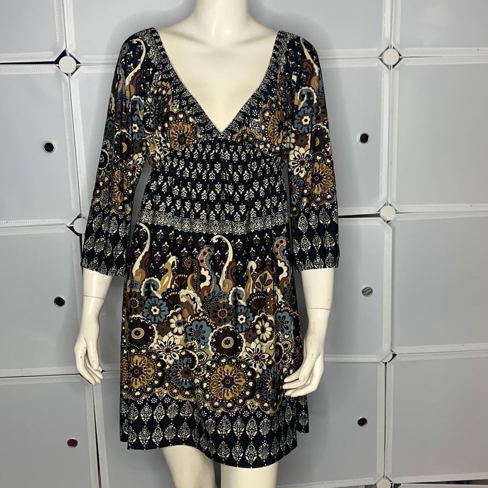 Blush Multicolor Polyester V-Neck Dress Size Large